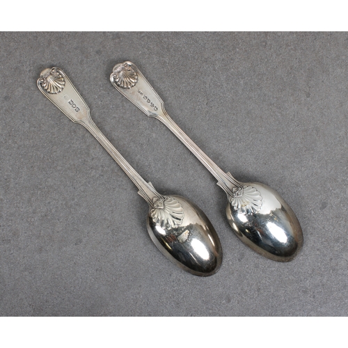 441 - Channel Islands interest - A pair of Victorian shell backed fiddle pattern silver table spoons John ... 