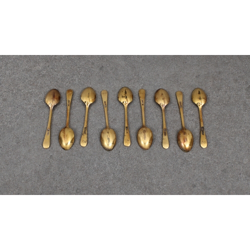 506 - A set of nine silver gilt Hanoverian pattern teaspoons Gee & Holmes, Sheffield, 1968, Sheffield, 3½i... 