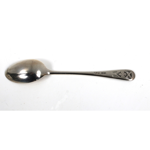 535 - Twelve silver tea spoons and a pair of sugar tongs in a fitted presentation case, the spoons with pi... 