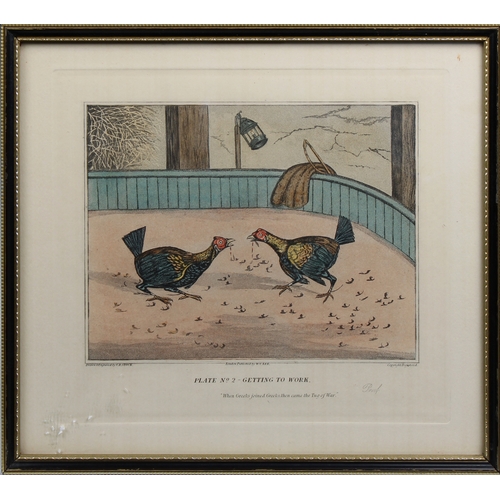 573 - Five Cock Fighting colour engravings after H Alken engraved C R Stock, the plates titled - A Start; ... 