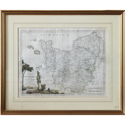 639 - Jacques Nicolas Bellin (French, 1703-1772) three framed maps, one on laid paper of 'Normandia del Ma... 