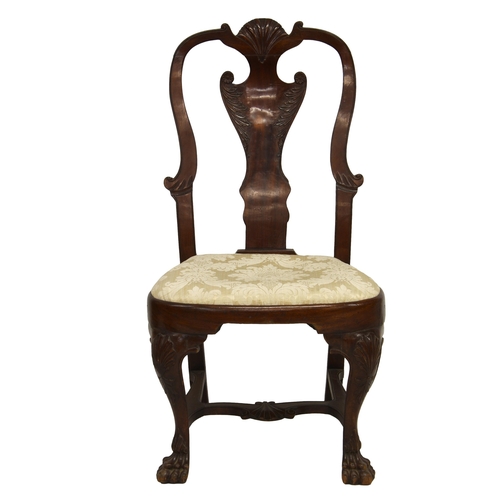 656 - A 19th century walnut George II style chair the foliate, scroll and rosette carved vase splat to a s... 