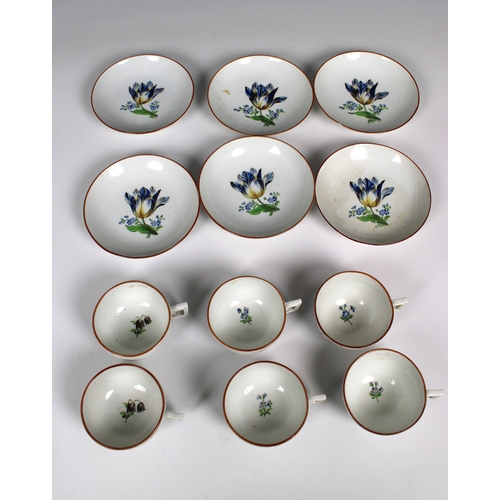 372 - Six late 19th century Meissen porcelain cup and saucers floral painted decoration, crossed swords ma... 