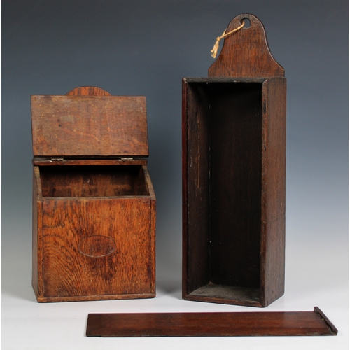 657 - Two 19th century oak candle boxes 19¼in (48.9cm.) and 14¼in. 36.2cm.) long.