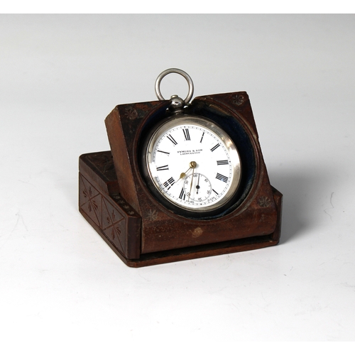 331 - A silver 'Symon's and Sons Launceston' pocket watch 1 7/8 (5.7cm.) diameter, with key, contained in ... 