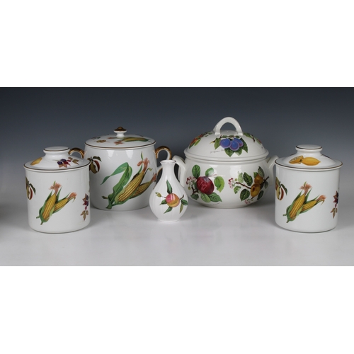 102 - A collection of Royal Worcester Evesham pattern dinner ware to include a pair of biscuit barrels wit... 