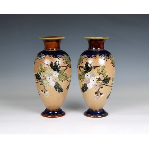 109 - A matched pair of Doulton Lambeth Slater's Patent vases of baluster form typically decorated with fl... 