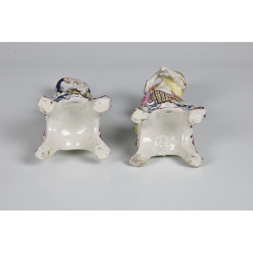 116 - A pair of Bow porcelain figures of a shepherd and shepherdess late 18th century, the shepherd holdin... 