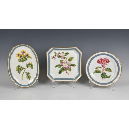 118 - An 18th century Coalport soft paste botanical part dessert service each piece painted with a named s... 