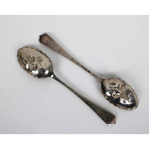 126 - A Pair of Victorian silver berry spoons Elkington & Co Ltd, Birmingham, 1898, bright cut floral deco... 