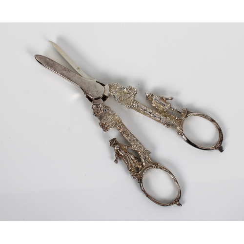 128 - A pair of Elizabeth II silver grape scissors David Shaw Silverware Ltd, London, 1988, the cast handl... 