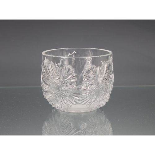 13 - A Lalique glass bowl leaf moulded, with engraved mark to base 'Lalique, France', 4 inches high (10cm... 