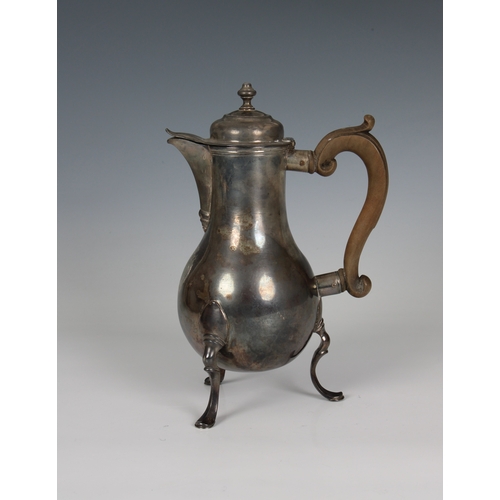 159 - A Continental white metal coffee pot of baluster form possibly Swiss,18th century by Papus and Dautu... 