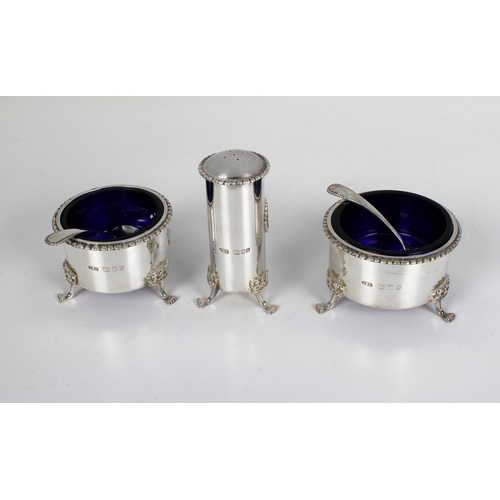 176 - An Elizabeth II three piece silver condiment set Christopher Nigel Lawrence, London, 1986, comprisin... 