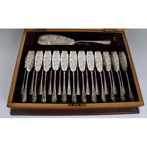 182 - A cased set of Walker & Hall fish knives, forks and servers for twelve settings, each piece very wel... 