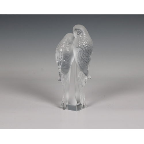 2 - A Lalique Parakeet group clear and frosted glass, original sticker, etched 'Lalique France', 7 3/8in... 