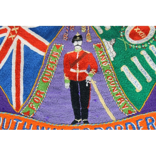 218 - Military interest - A rare South Wales Borderers military embroidery commemorating the amalgamation ... 