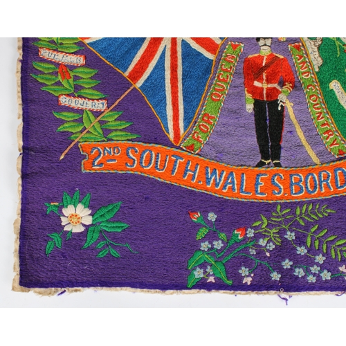 218 - Military interest - A rare South Wales Borderers military embroidery commemorating the amalgamation ... 