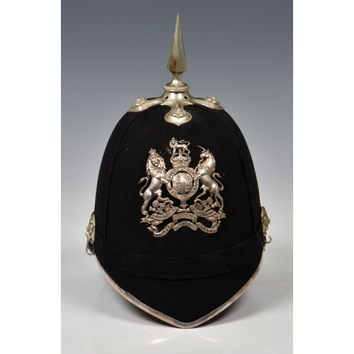 222 - A Royal Engineers Volunteers Officers Home Service Helmet early 20th century, dark blue cloth body c... 