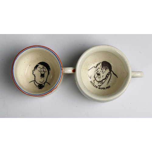 229 - World War II - A pair of Fielding's propaganda novelty miniature chamber pots comprising of 'FLIP YO... 