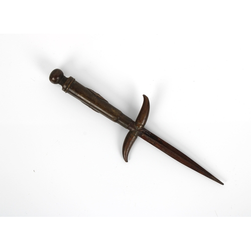 257 - TRENCH ART WWII stiletto dagger bearing the Royal coat of arms on the handle, assembled from a cartr... 