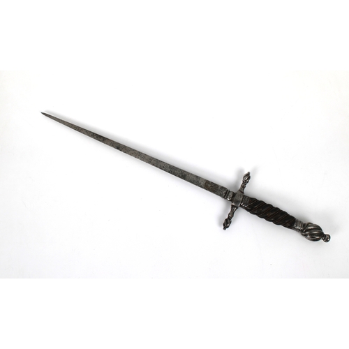 264 - An Italian gunner's stiletto dagger early 17th century, with sharply tapering blade of triangular se... 