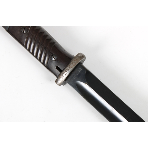 267 - A WWII German Army K98 bayonet the 25cm. single edge fullered blued steel blade stamped Coppel G.m.b... 