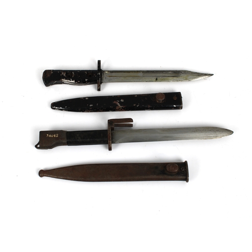 273 - An Argentine - FAL type A Bayonet and scabbard with plastic grip, 7 5/8in. blade, matching numbers 3... 