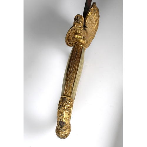 275 - A 19th century American officer's dress sword gilt metal handle and guard decorated with classical m... 