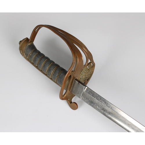 276 - A British 1845 pattern infantry officer's sword the 32¾in. (83cm.) curved fullered steel blade etche... 