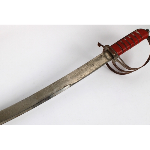 279 - A 20th Century cavalry sword stamped 'made in India', with red leather scabbard, blade measures 29½ ... 