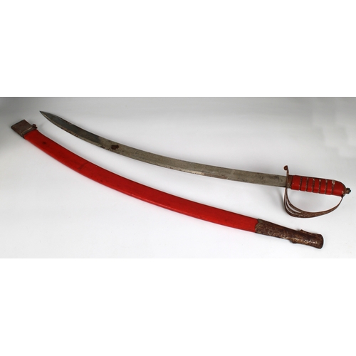 279 - A 20th Century cavalry sword stamped 'made in India', with red leather scabbard, blade measures 29½ ... 