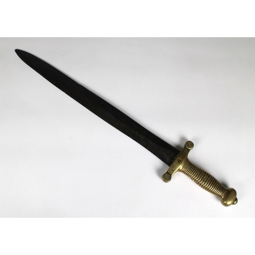 280 - A French 1831 pattern 'Gladius' or 'Cabbage Cutter' Brass Handled Short Sword illegible stamps, 47.4... 