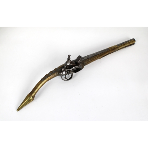 291 - A late 18th or early 19th century Balkan Miquelet flintlock pistol, the full stock and rat tail butt... 