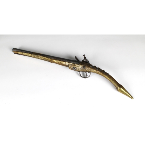 291 - A late 18th or early 19th century Balkan Miquelet flintlock pistol, the full stock and rat tail butt... 