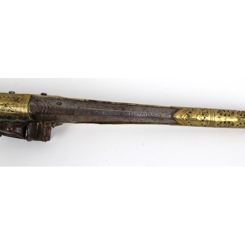 292 - A late 18th or early 19th century Balkan Miquelet flintlock pistol, the full stock, rat tail butt an... 