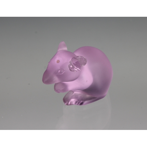 3 - A miniature Lalique Mouse modelled in pink, etched 'Lalique France', 1 3/8in. (3.7cm.) high, togethe... 