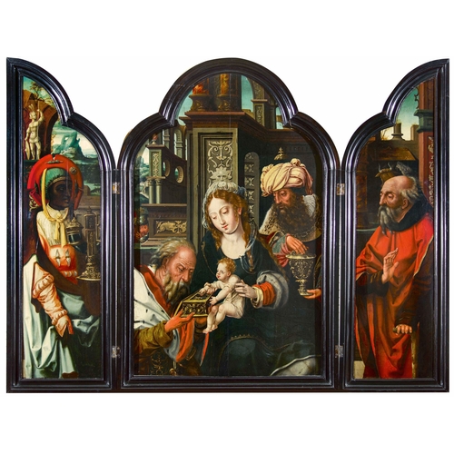 304 - Circle or workshop of Pieter Coecke van Aelst the Elder (Flemish, 1502-1550) A triptych: The Adorati... 