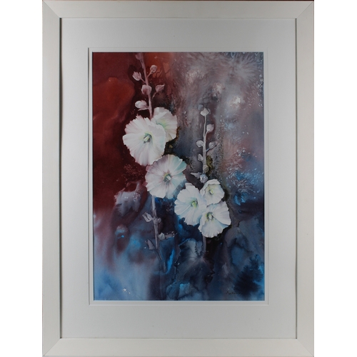 314 - Ann Blockley RI, SWA (British, 21st century) Hollyhocks, watercolour, signed lower right, framed, 24... 