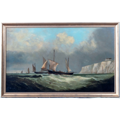 335 - George Stainton (British, fl.1866-1890) Fishing boats off the south coast, oil on canvas, signed low... 