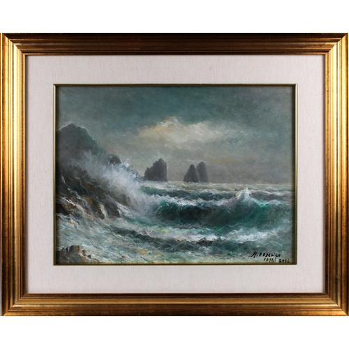 364 - Massimo Federico (Italian, 20th century) Faraglioni Cliffs, Capri, oil on canvas, signed 