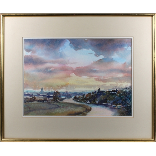 375 - Pat Pearce, (British, 1912-2006) 'Sunset on River Avon', Watercolour, signed bottom right, titled ve... 