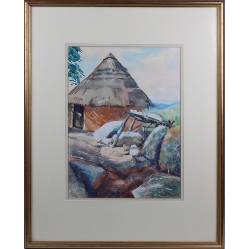 377 - Pat Pearce, (British 1912-2006) 'A House with a view in the Makoni District', watercolour, signed lo... 