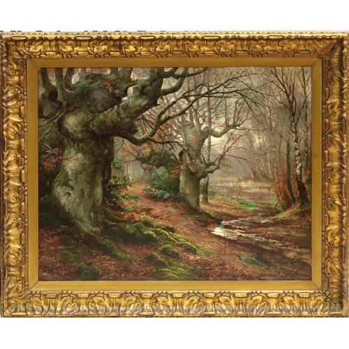 396 - British School, late 19th or early 20th century Wooded Glade, oil on canvas, signed with a monogram ... 