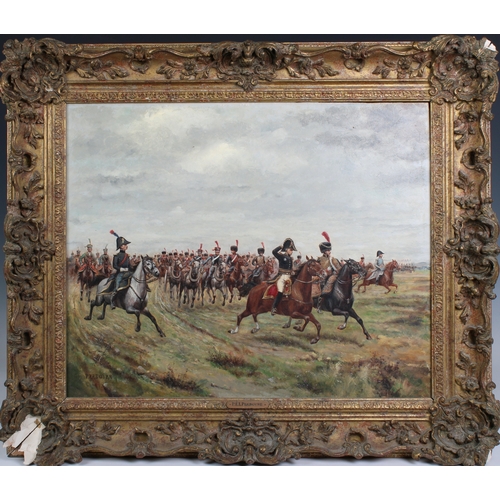 436 - Paul Emile Leon Perboyre (French, 1851-1929) Charge of the French Cavalry, oil on panel, signed lowe... 