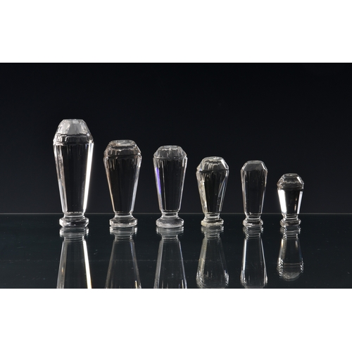 48 - A set of six graduated cut rock crystal desk seals 19th / early 20th century, clear matrix to each, ... 