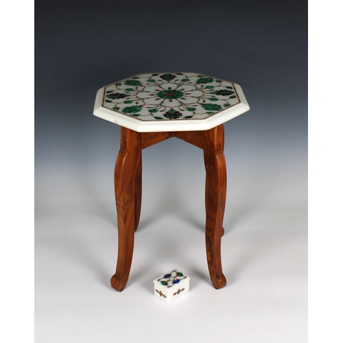 497 - An inlaid marble pietra dura wine / side table of octagonal form, 12¾in. (32.4cm.) diameter, raised ... 