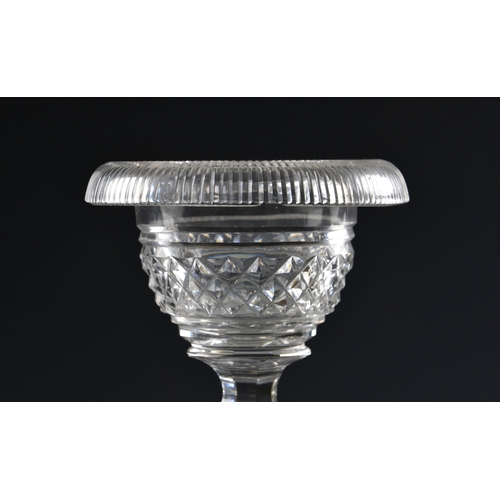 50 - A small 18th century Irish cut glass turnover bowl of oval pedestal form, square lemon squeezer base... 