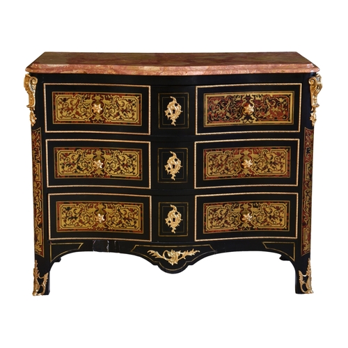 537 - A Louis XIV style Boulle, ebony, gilt metal and marble serpentine commode late 20th century, the mar... 