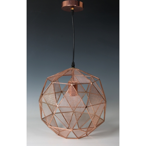 540 - Geometric Ceiling Light Copper metal, approximately 12 x 12in.), 30 x 30cm.